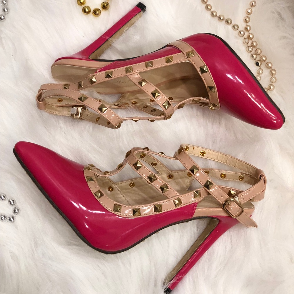 STUDDED HOT PINK/ NUDE STILETTO